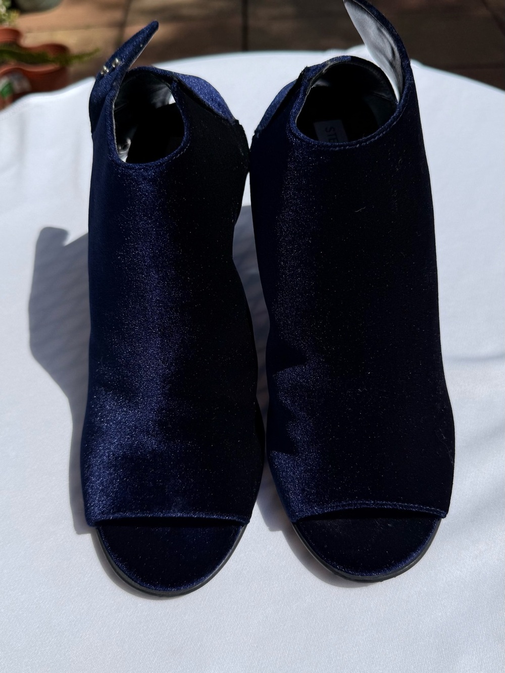 Steve Madden Navy Velvet Open-Toe Ankle Booties